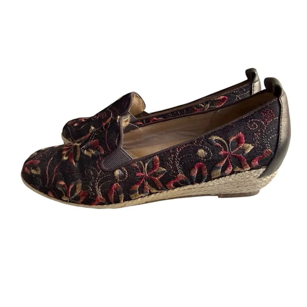David Tate Flats Embroidered Espadrille Womens 8.5 W Floral Slip On Shoes USED